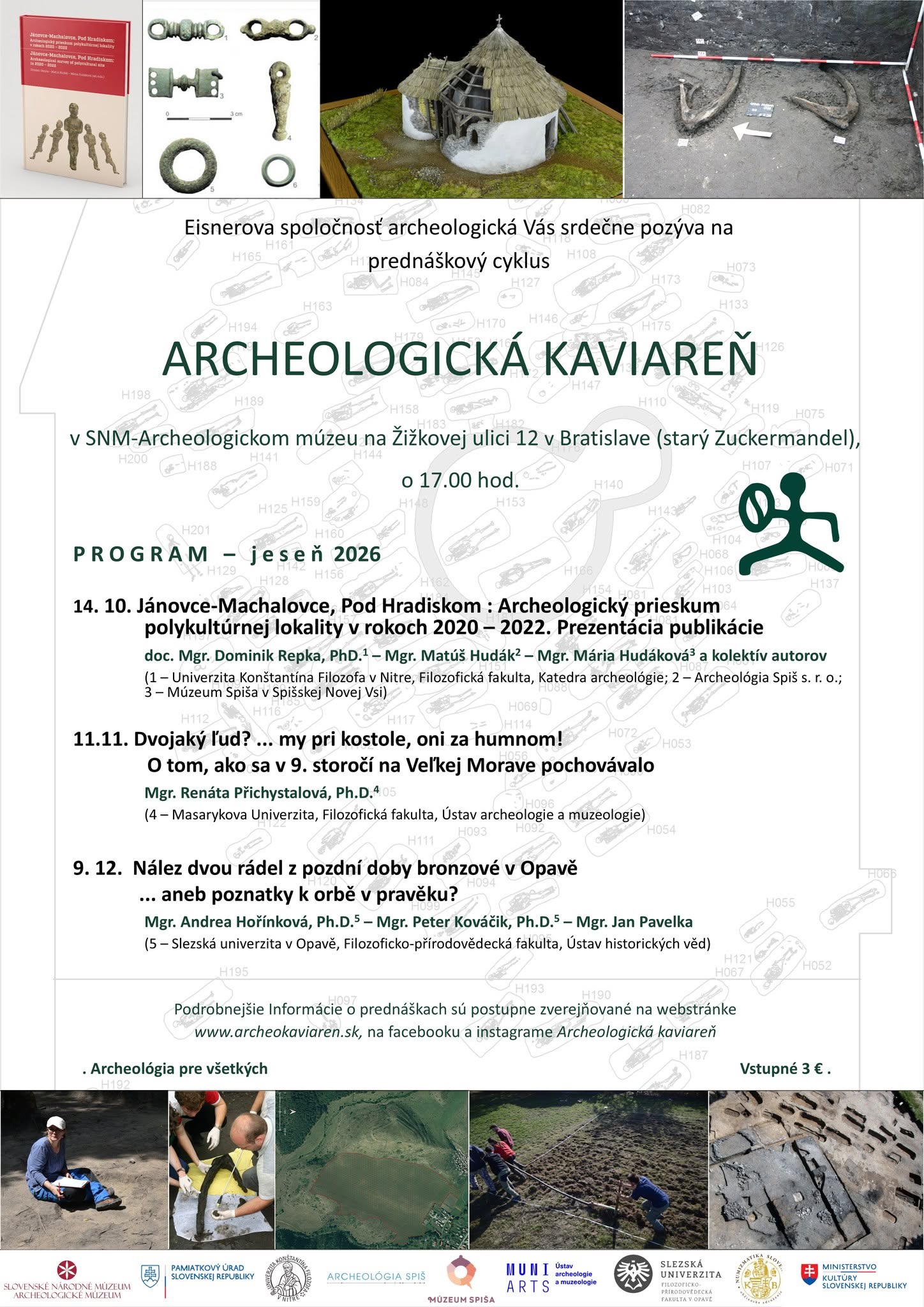 Plagát k podujatiu Archeologická kaviareň, ktorý popisuje harmonogram prednášok v mesiacoch október až december